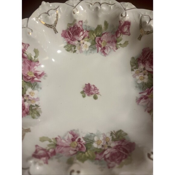 Antique MZ AUSTRIA Hand Painted Bowl Pink Roses Embossed Mold Victorian - Picture 2 of 8